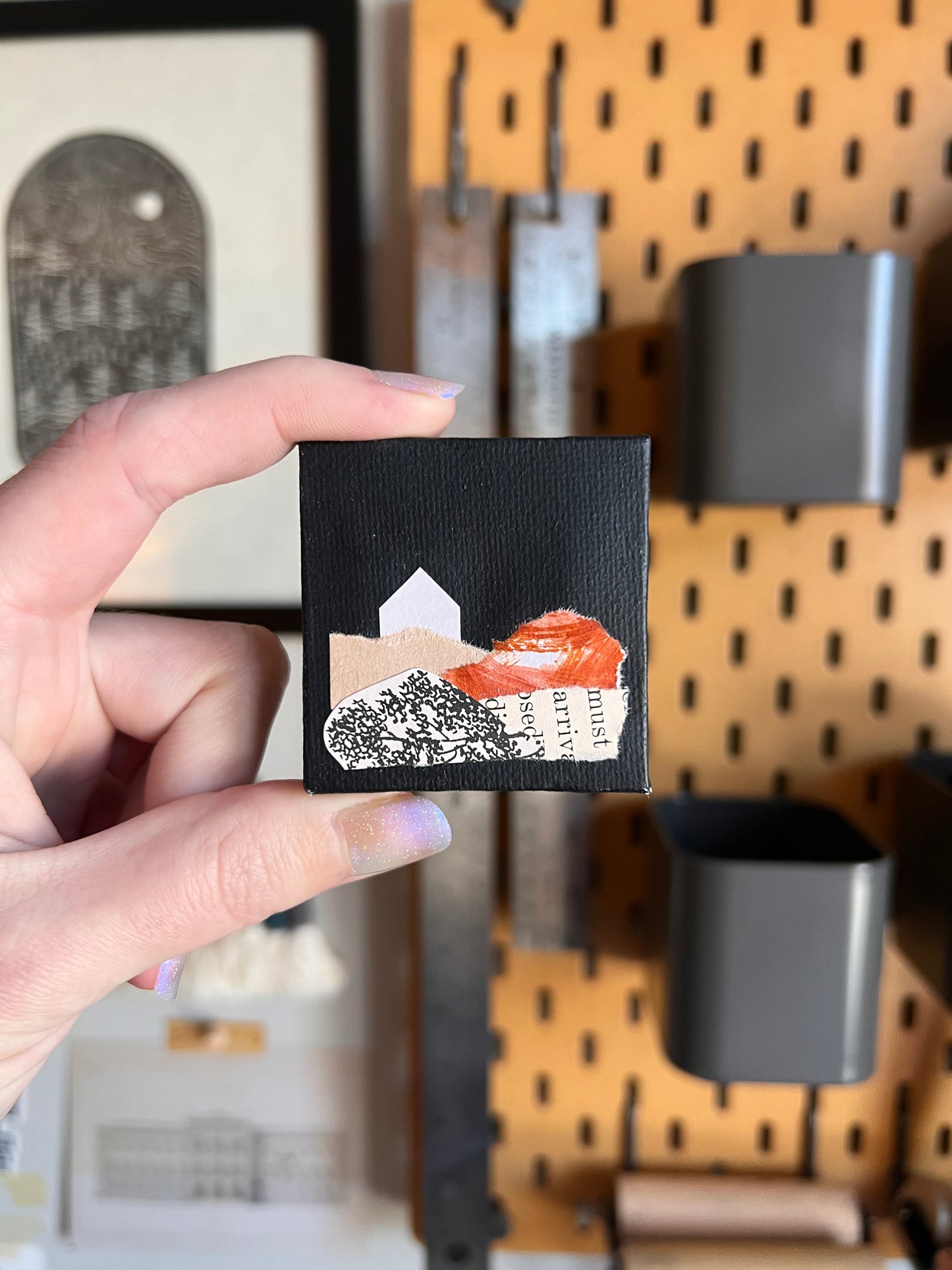 Original Mini Mixed Media Collage Canvas | 2x2”