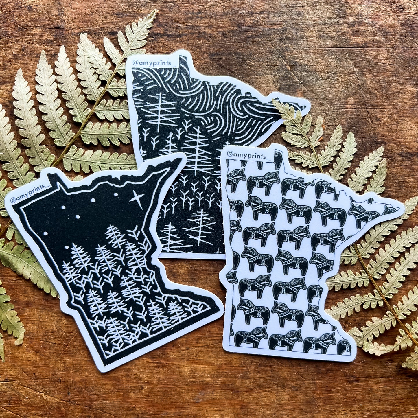 Dala Horse Minnesota 3 Inch Sticker | Linocut Block Print Eco-Friendly Sticker