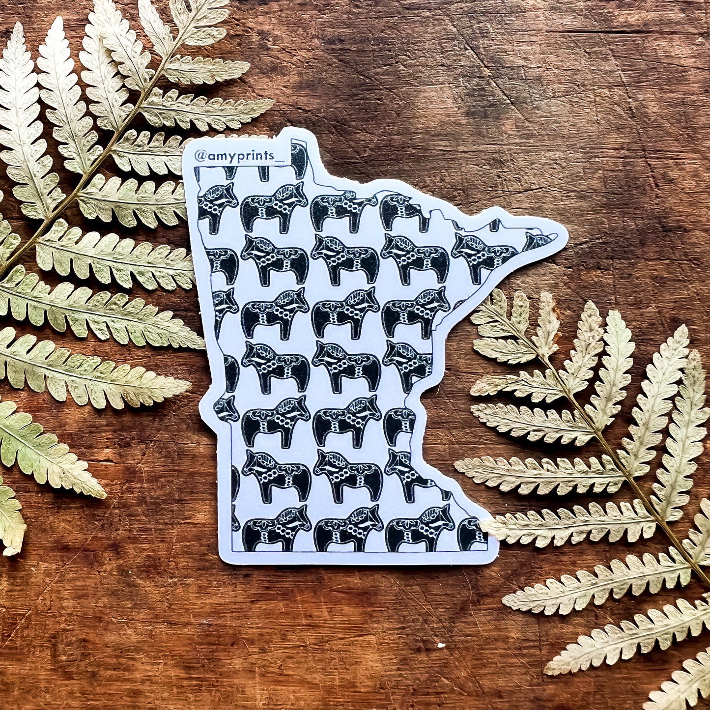 Dala Horse Minnesota 3 Inch Sticker | Linocut Block Print Eco-Friendly Sticker