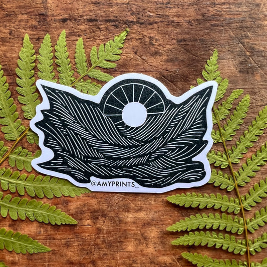 “Sunwave” 3 Inch Sticker | Linocut Block Print Eco-Friendly Sticker