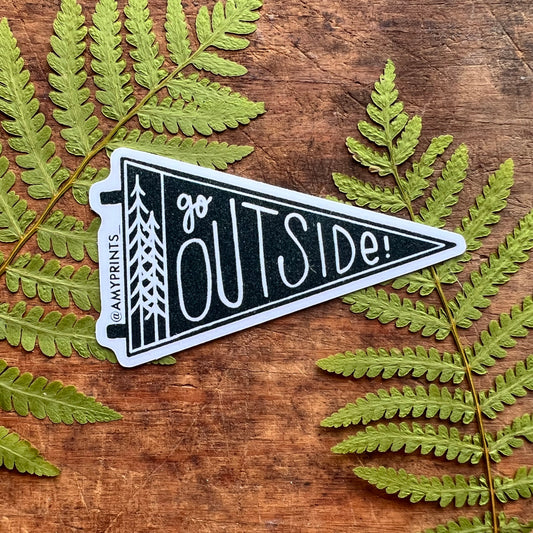 “Go Outside!” 3 Inch Sticker | Linocut Block Print Eco-Friendly Sticker