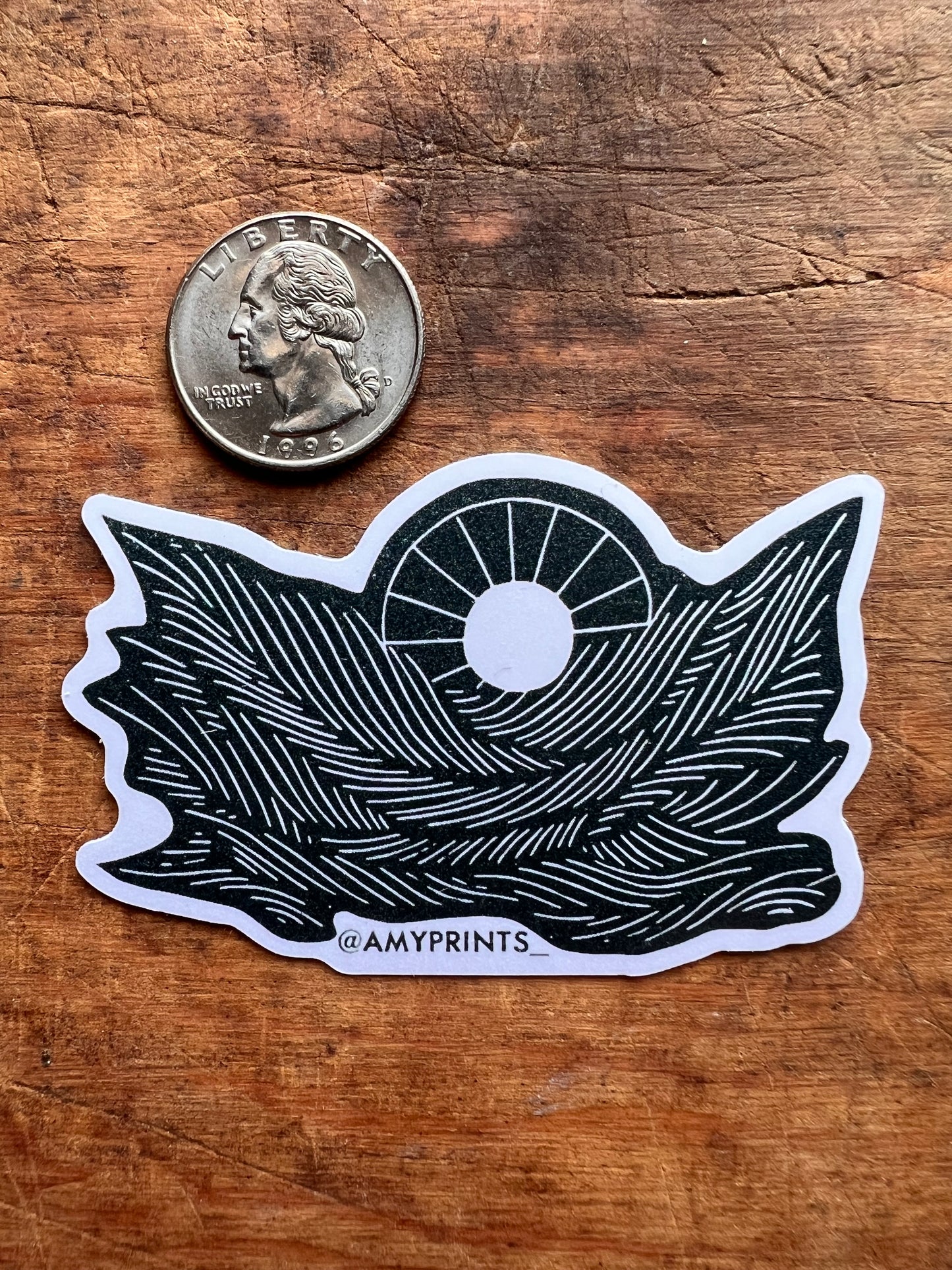 “Sunwave” 3 Inch Sticker | Linocut Block Print Eco-Friendly Sticker