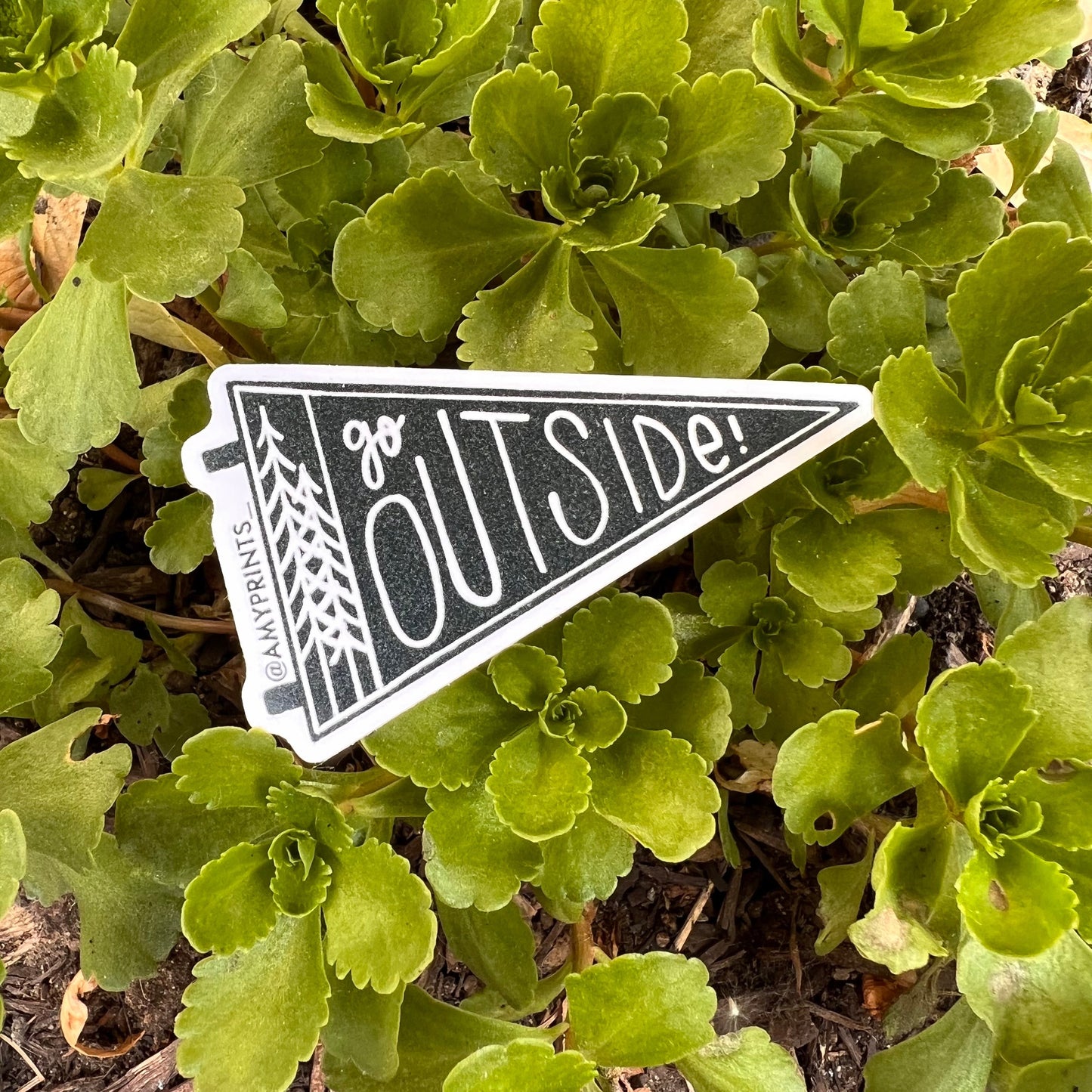 “Go Outside!” 3 Inch Sticker | Linocut Block Print Eco-Friendly Sticker