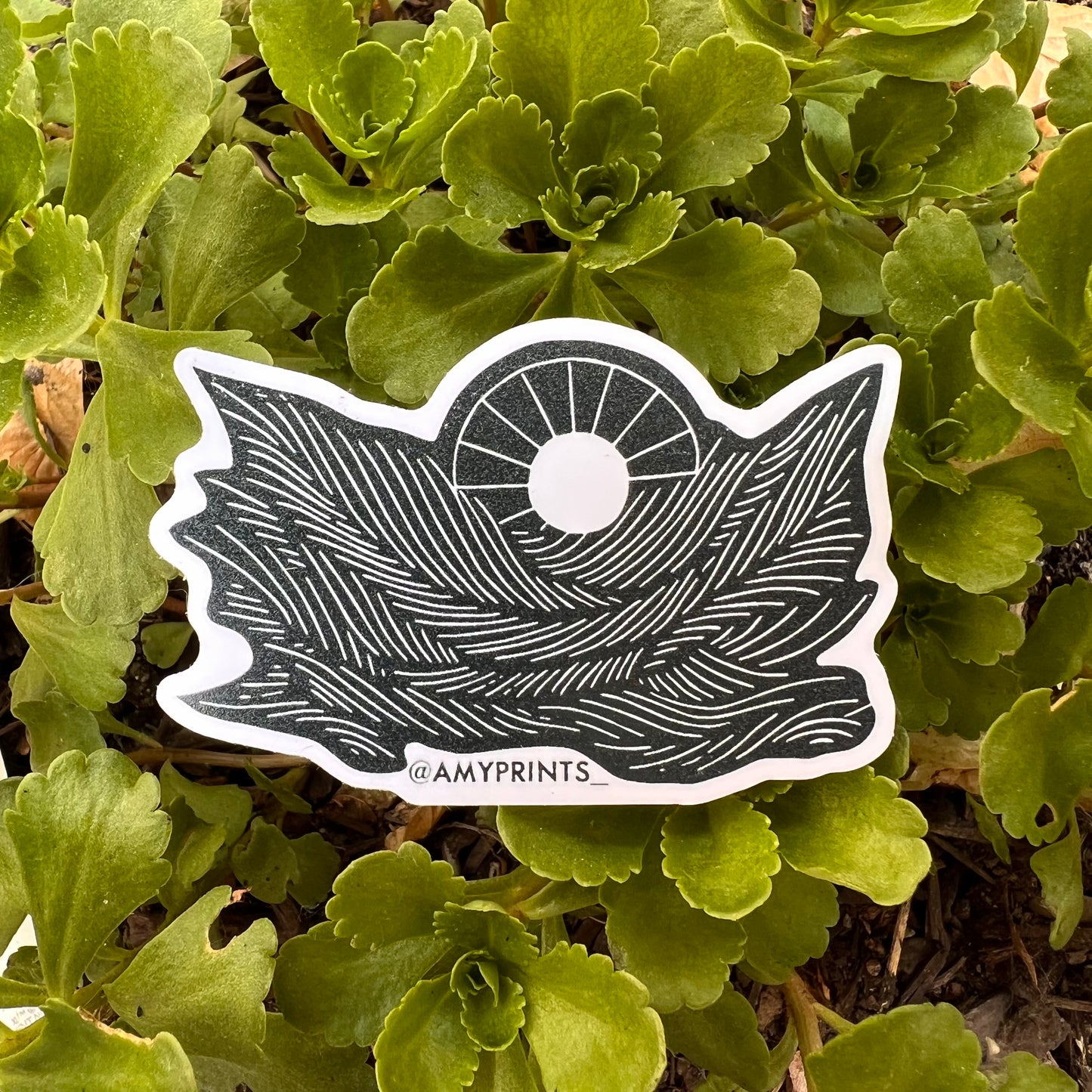 “Sunwave” 3 Inch Sticker | Linocut Block Print Eco-Friendly Sticker