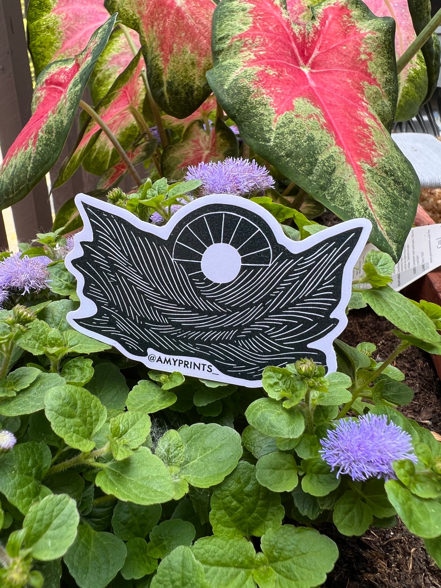 “Sunwave” 3 Inch Sticker | Linocut Block Print Eco-Friendly Sticker