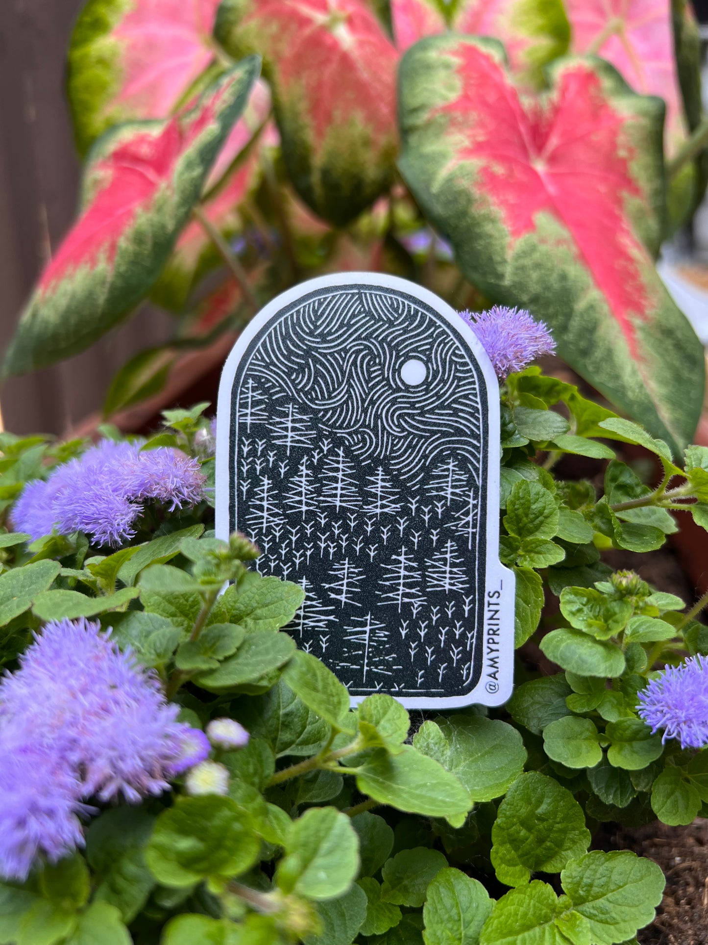 "Pine Wandering” 3 Inch Sticker | Linocut Block Print Eco-Friendly Sticker