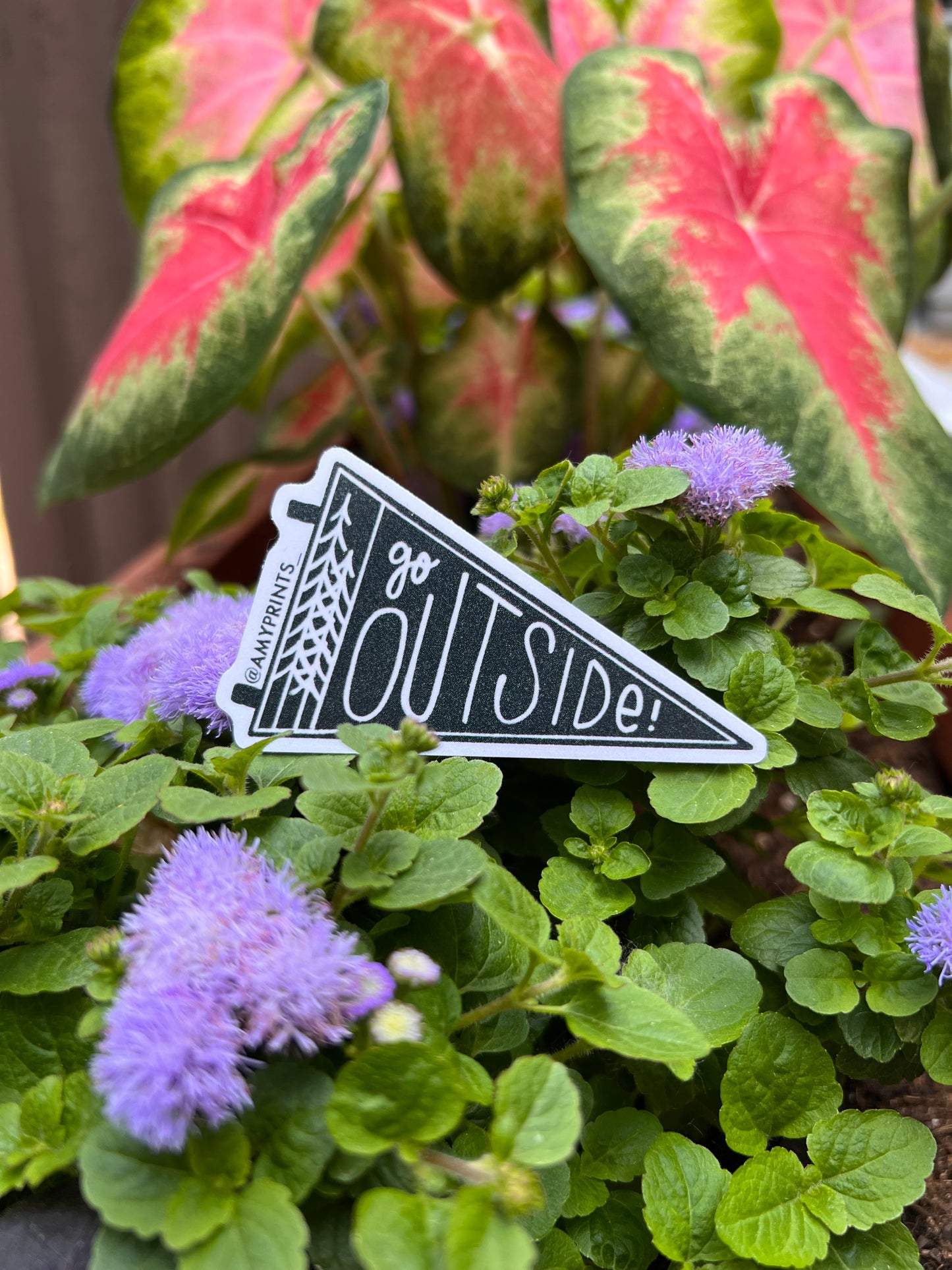 “Go Outside!” 3 Inch Sticker | Linocut Block Print Eco-Friendly Sticker
