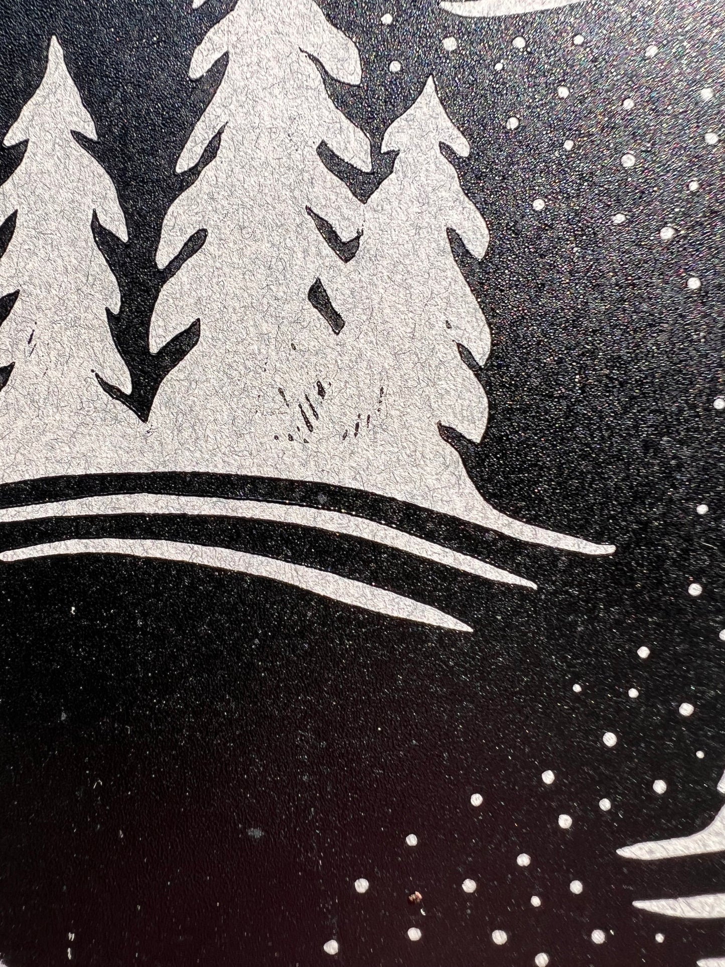 “Star Trail" Linocut Print 8x10" | Hand Printed Black and Tan Block Print