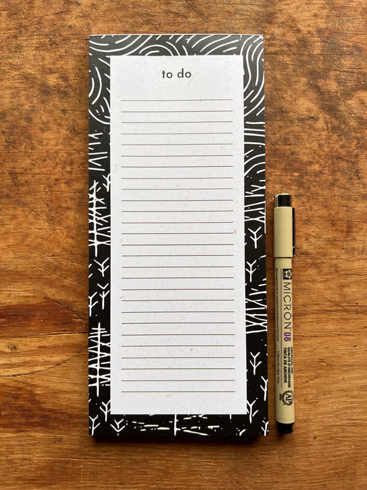 Pine Forest To Do List Notepad 4x9” | 50 Sheet Linocut Illustrated Notepad