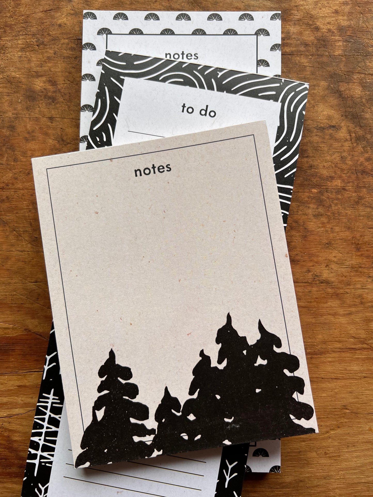 Set of 3 Productivity Notepads 4.25x5.5” and 4x9” | 50 Sheet Linocut Illustrated Notepads