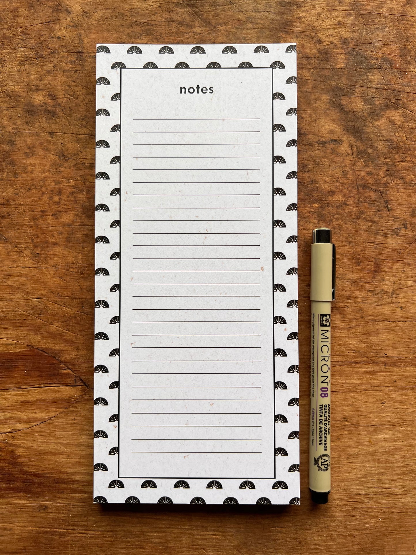 Sunrise Pattern Notepad 4x9” | 50 Sheet Linocut Illustrated Notepad