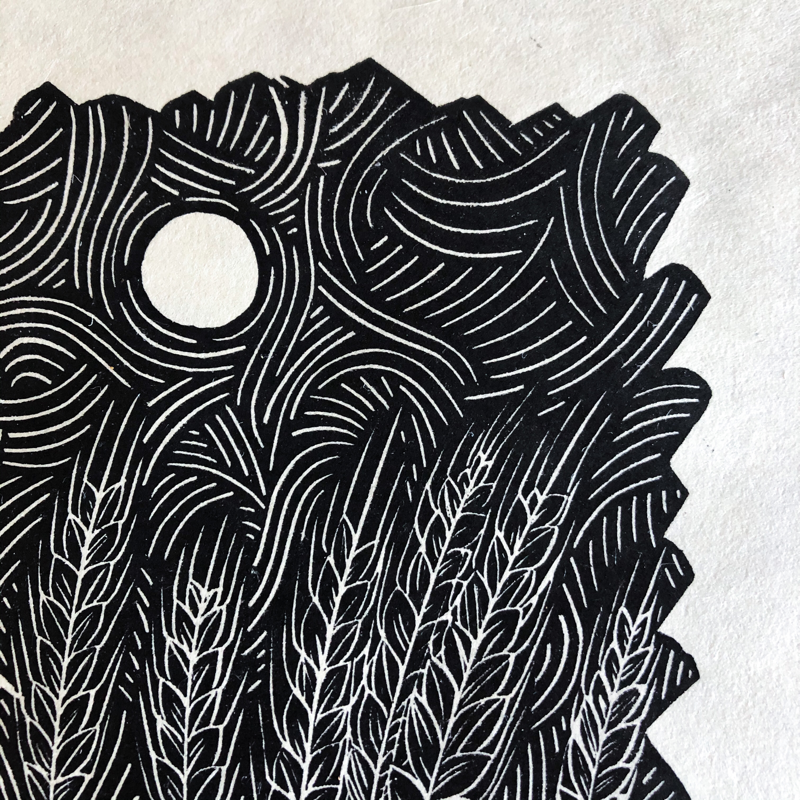 "Harvest" Linocut Print 8x10" | Hand Printed Black and Tan Block Print