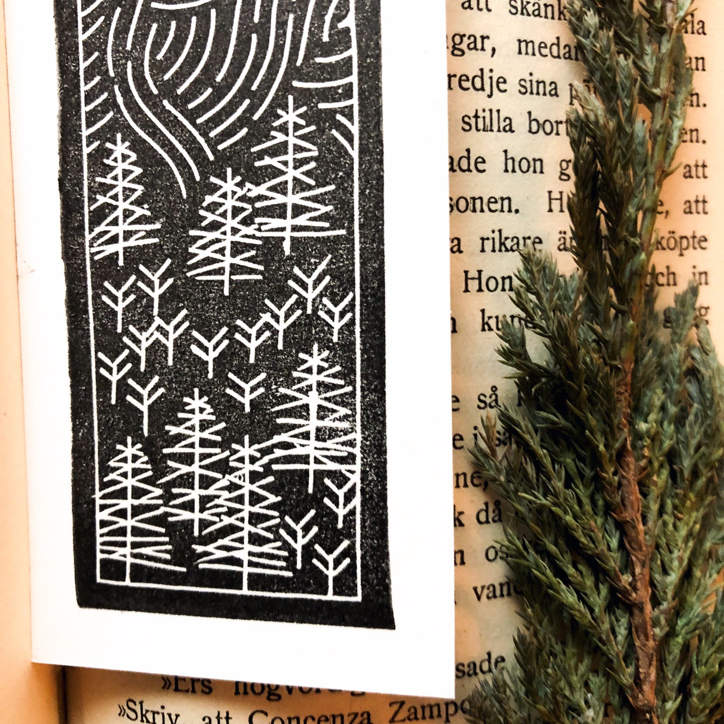 Pine Wandering Block Printed Linocut Bookmarks 2x6"