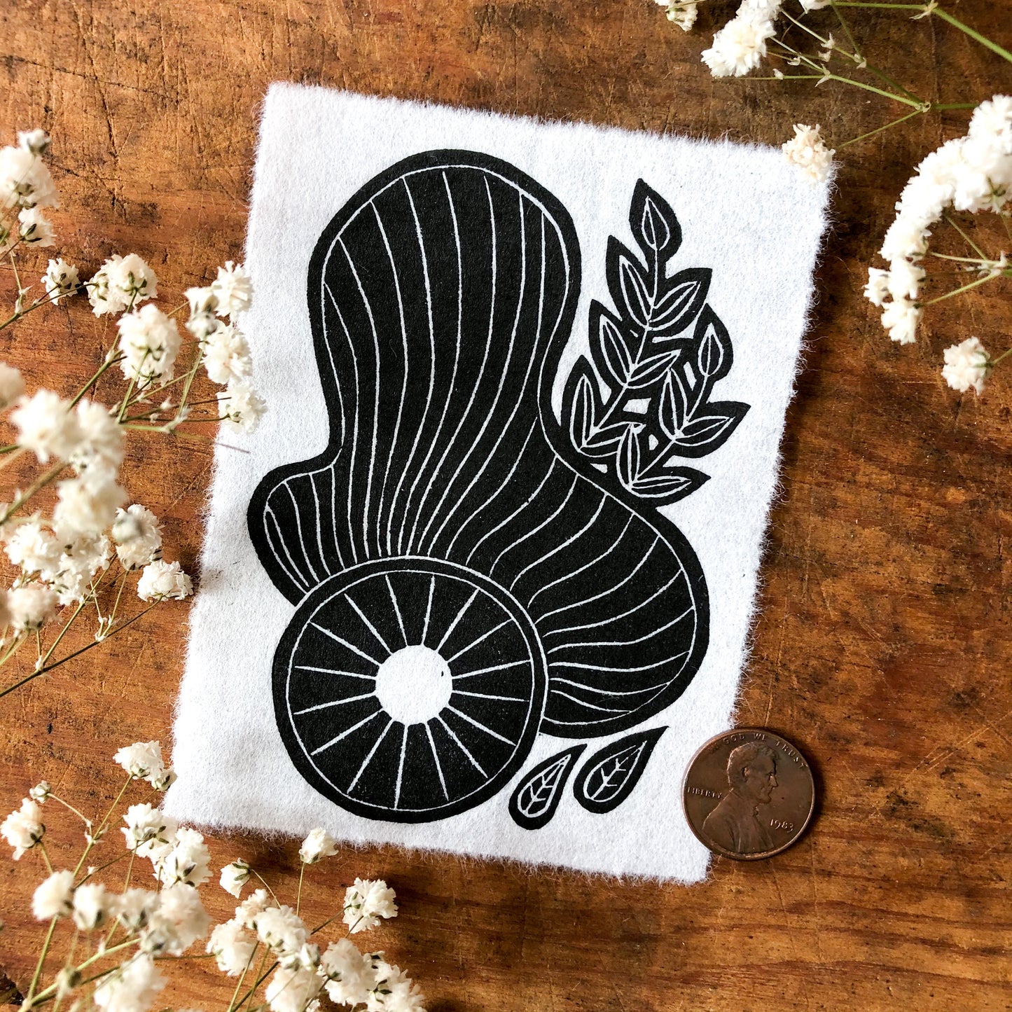 Abstract Mini Linocut Print 2x3" | Hand Printed Black and White Block Print