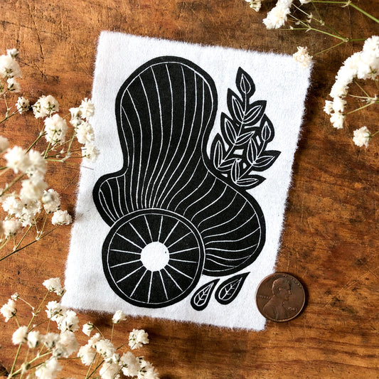 Abstract Mini Linocut Print 2x3" | Hand Printed Black and White Block Print