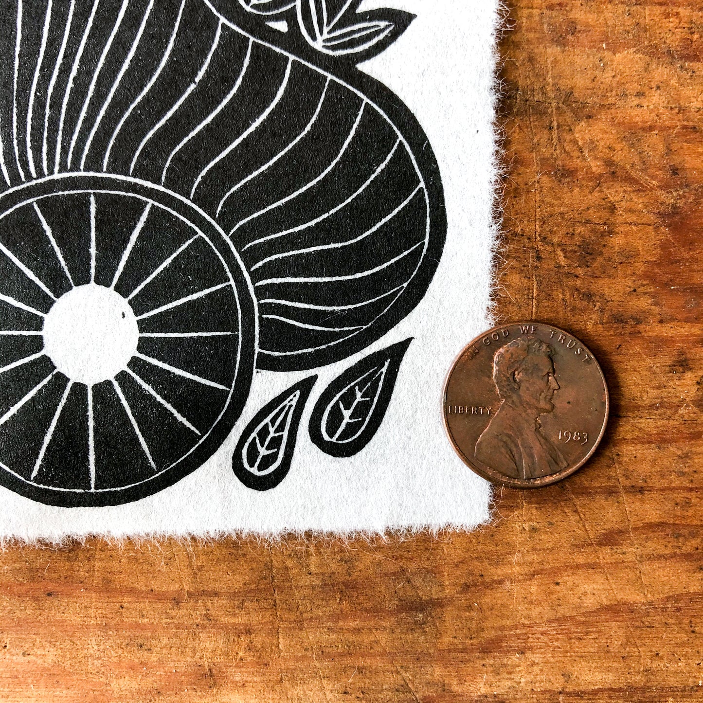 Abstract Mini Linocut Print 2x3" | Hand Printed Black and White Block Print