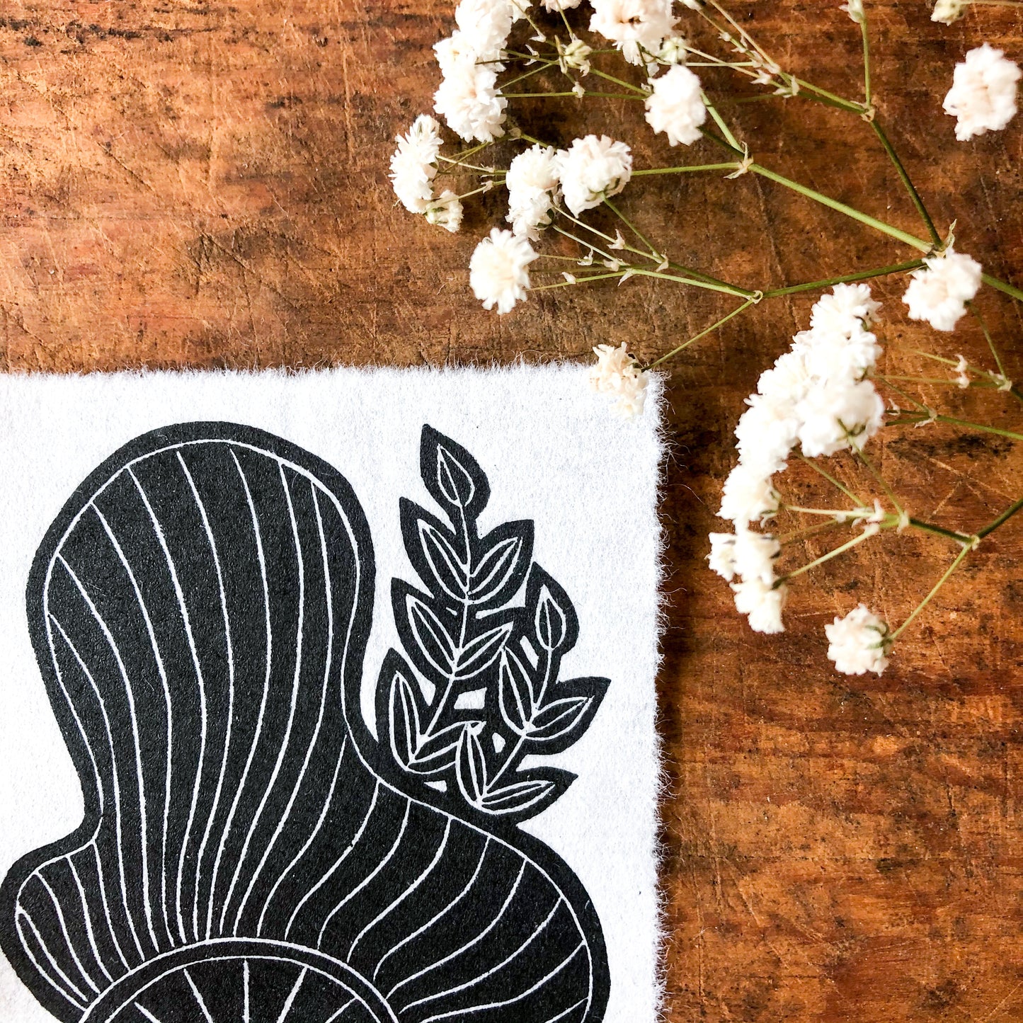 Abstract Mini Linocut Print 2x3" | Hand Printed Black and White Block Print