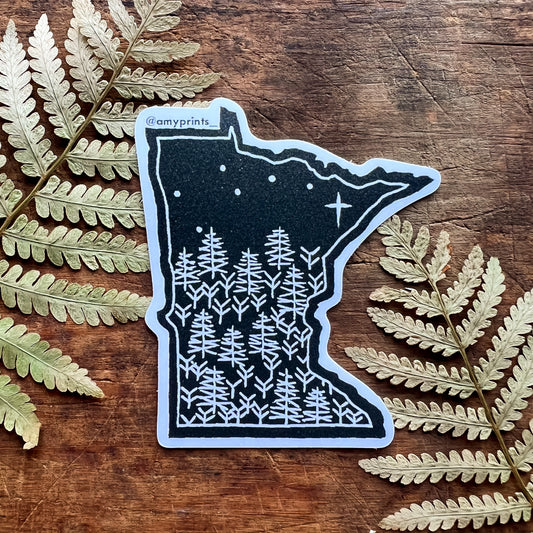 “North Star State” Minnesota 3 Inch Sticker | Linocut Block Print Eco-Friendly Sticker