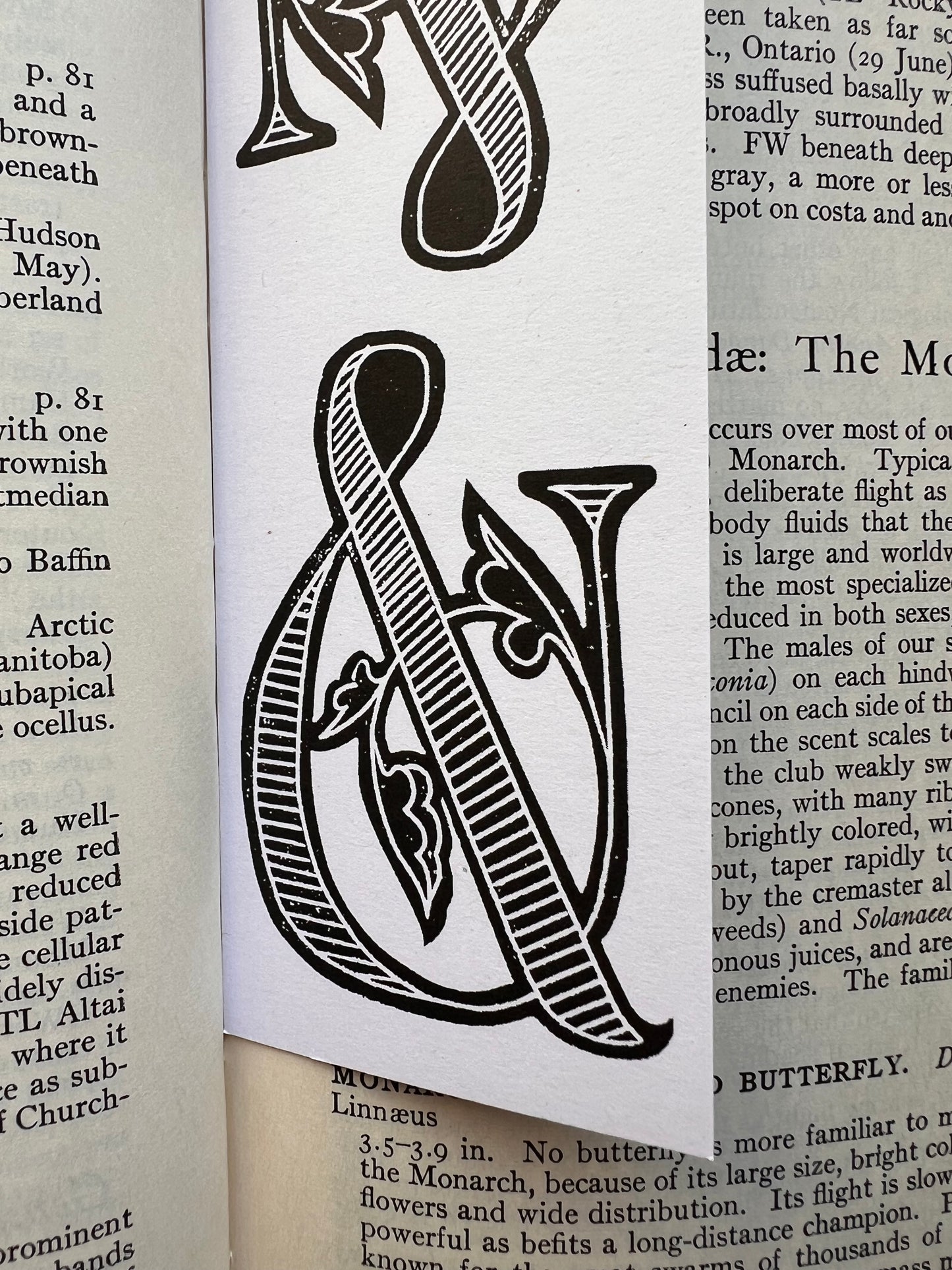 Victorian Ampersand Block Printed Linocut Bookmarks 2x6"