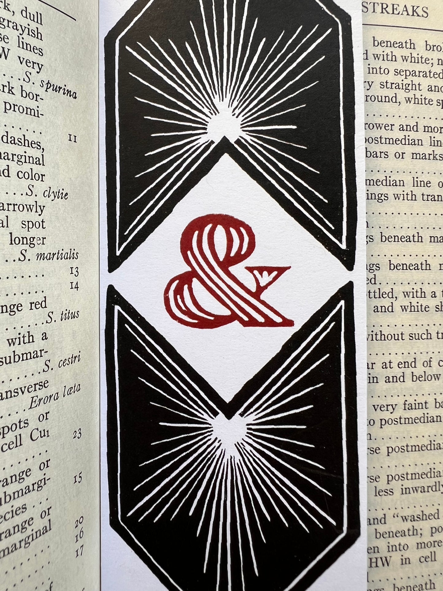 Arrows and Ampersands Block Printed Linocut Bookmarks 2x6"