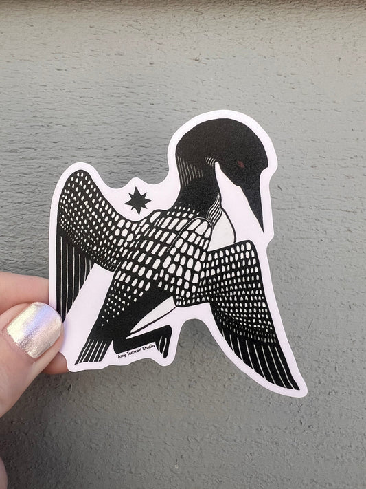 Loon and Star 3 Inch Sticker | Minnesota State Bird Eco-Friendly PET