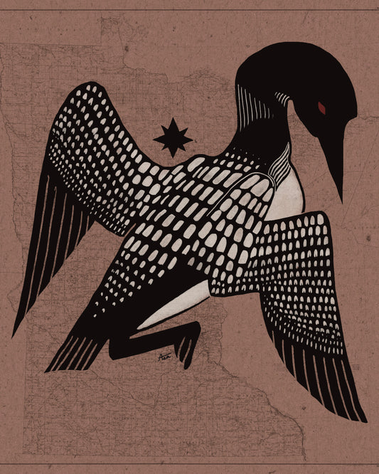 Minnesota Loon and Star Fine Art Print | Minnesota Collage Art, Moody, Rustic, No AI