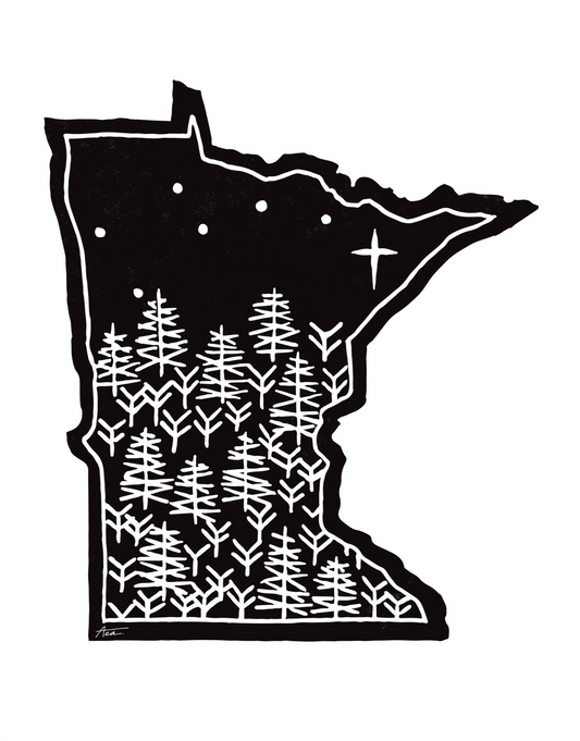 “North Star State” Fine Art Print | Minnesota Collage Art, Moody, Rustic, No AI