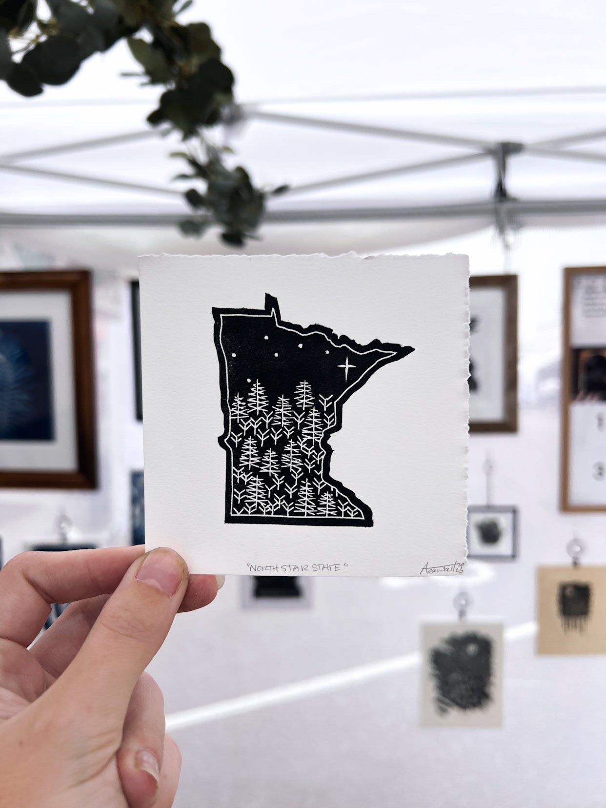 “North Star State” Minnesota 3 Inch Sticker | Linocut Block Print Eco-Friendly Sticker