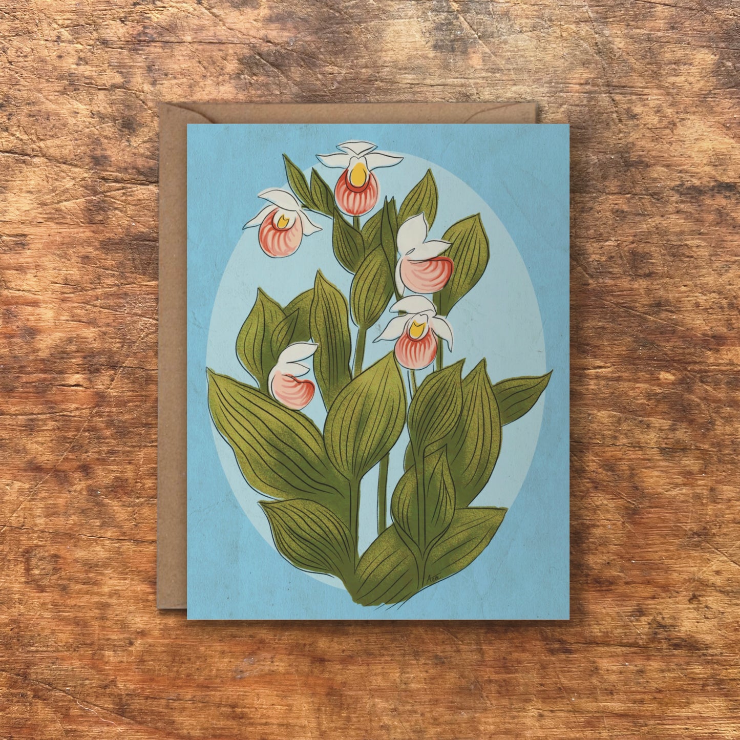 Blue Showy Lady's Slipper Greeting Cards | Blank Inside, A2, Recycled