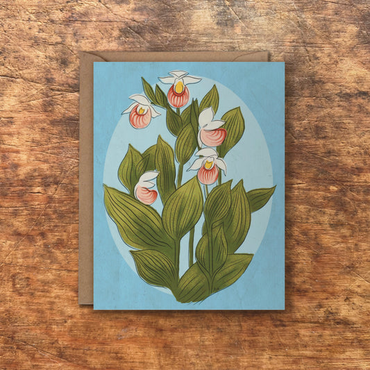 Blue Showy Lady's Slipper Greeting Cards | Blank Inside, A2, Recycled