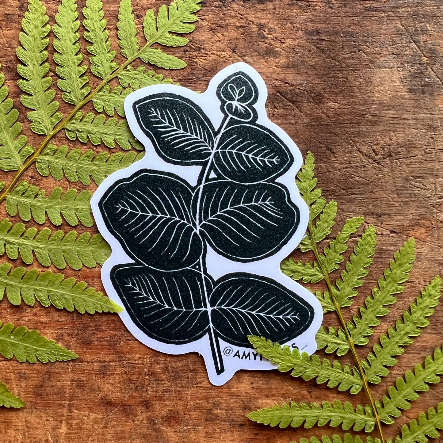 “Cinarea” Eucalyptus 3 Inch Sticker | Linocut Block Print Eco-Friendly Sticker