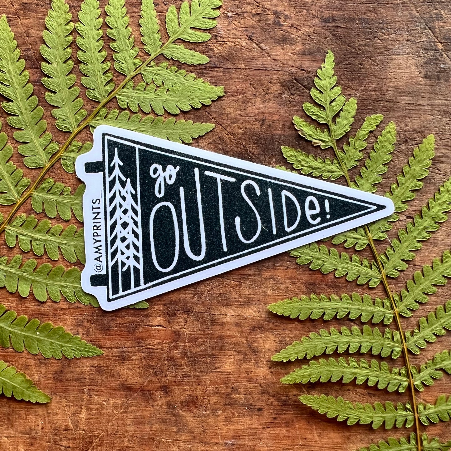 “Go Outside!” 3 Inch Sticker | Linocut Block Print Eco-Friendly Sticker