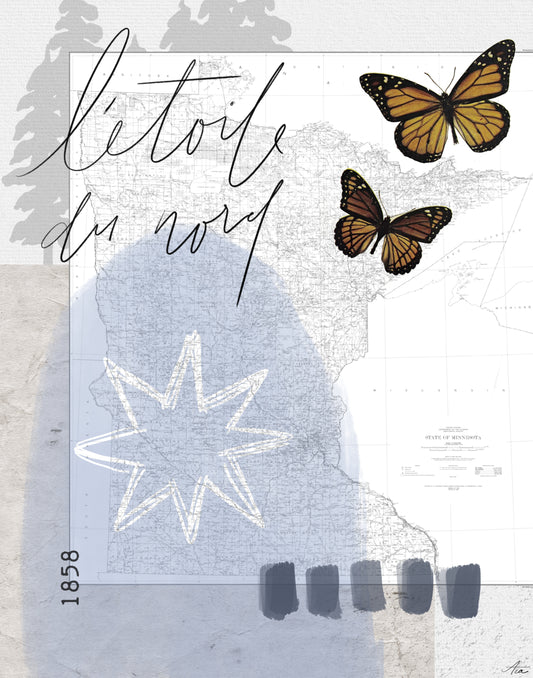 “MN Menagerie" Fine Art Print | Minnesota Collage Art, Moody Nature, No AI