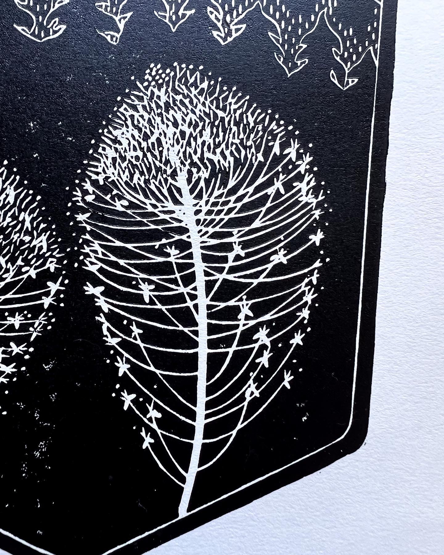 "Beargrass Mountains" Linocut Print 8x10" | Hand Printed Black and White Block Print