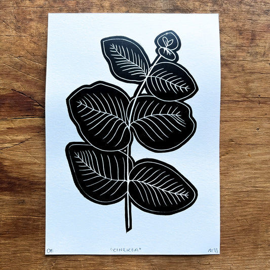 “Cinarea” Linocut Print 5x7” | Hand Printed Black and White Block Print