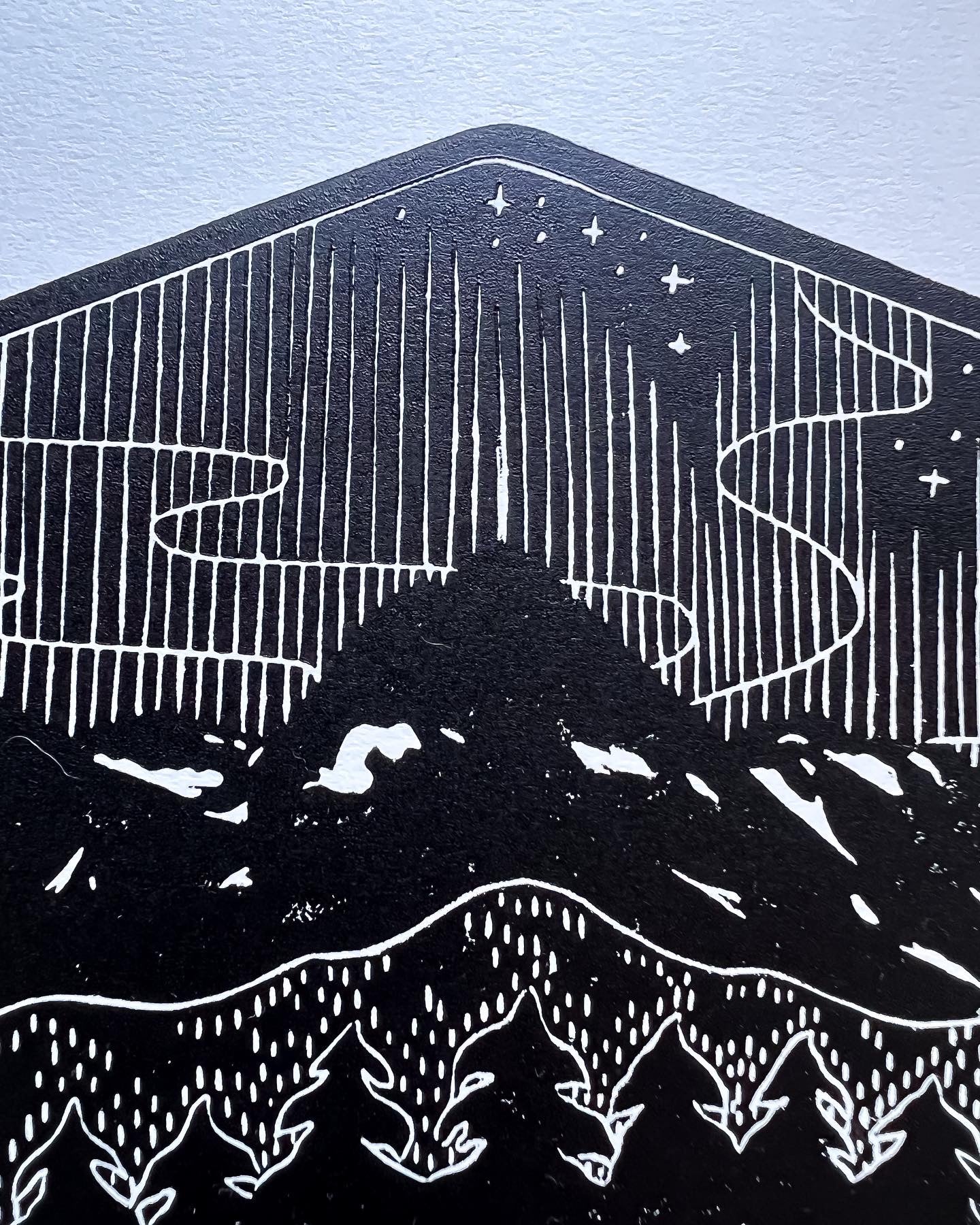 "Beargrass Mountains" Linocut Print 8x10" | Hand Printed Black and White Block Print