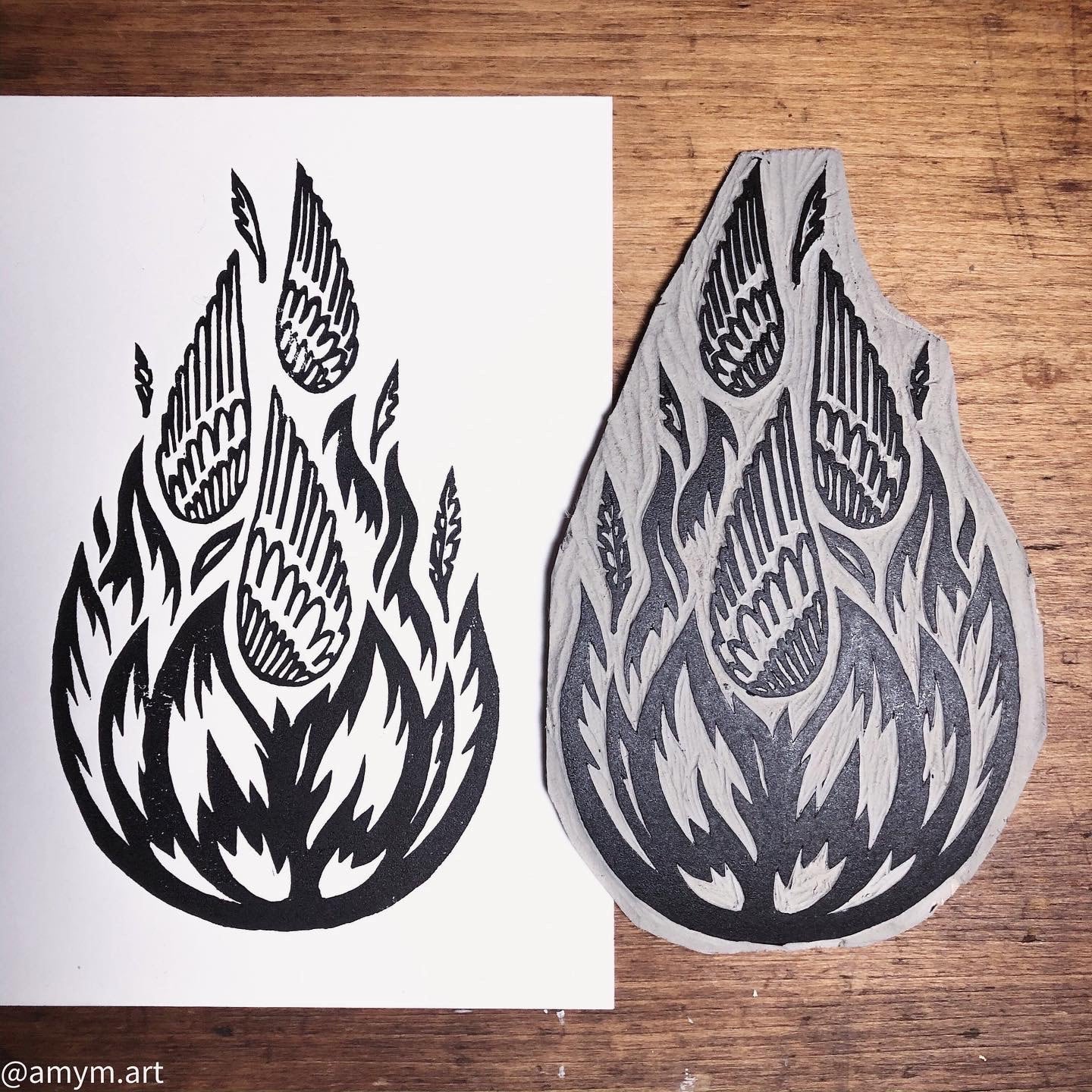 "From the Ashes" Linocut Print 5x7" | Hand Printed Black and White Block Print