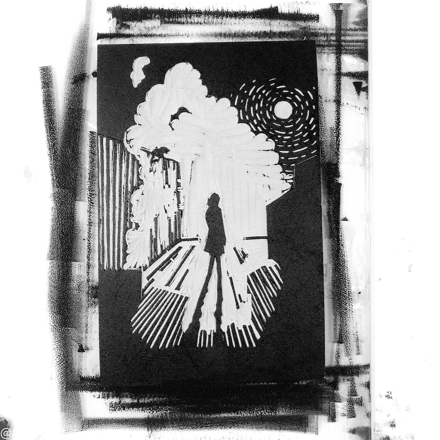"Midnight Mists" Linocut Print 5x7" | Hand Printed Black and White Block Print