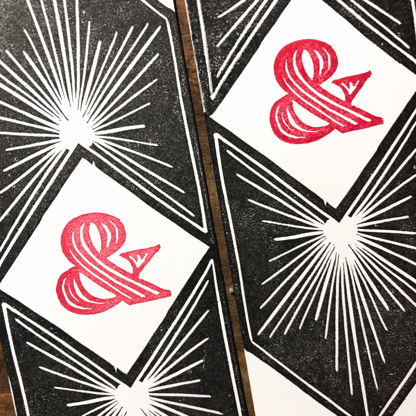 Arrows and Ampersands Block Printed Linocut Bookmarks 2x6"
